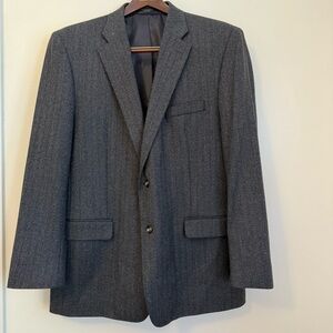 Eisenberg Mens 46L Charcoal Dark Gray Wool Herringbone Sport Coat Jacket Blazer